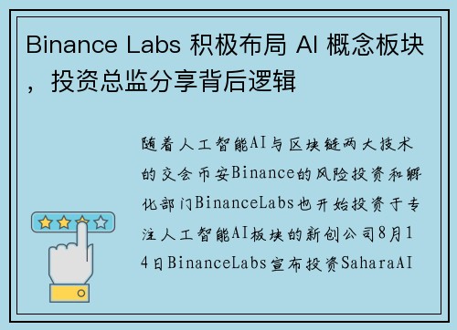 Binance Labs 积极布局 AI 概念板块，投资总监分享背后逻辑