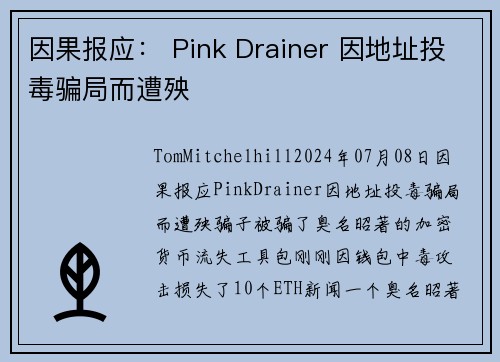 因果报应： Pink Drainer 因地址投毒骗局而遭殃 
